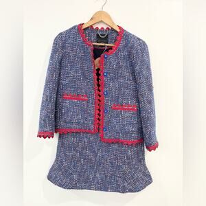 J. Crew Lady Jacket and Skirt Set in Blue Red Autumn Tweed Size 6 Career Preppy